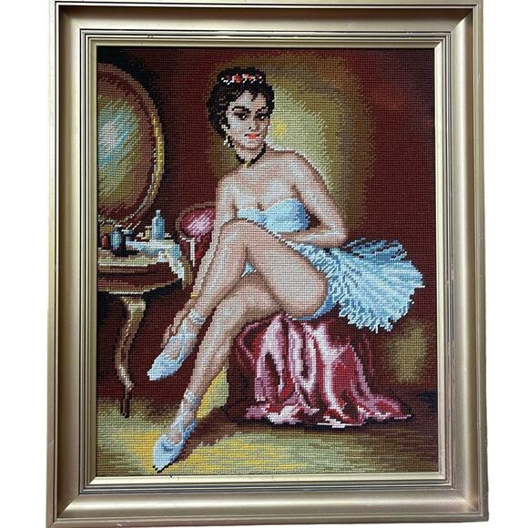 Vintage Framed Ballerina Tapestry Handmade Rare Hanging Artwork - Picture 1 of 6